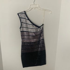 Sequined one shoulder mini dress - Black ombré, size small